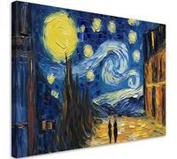 Feeby Impression sur toile 60x40 cm 1 pièce Tableaux Tableau Déco Mural Image Photo Murale Artistique Photographie Design Salon Bureau Couloir Hôtel Spa Nuit étoilée sur le Rhône bleu