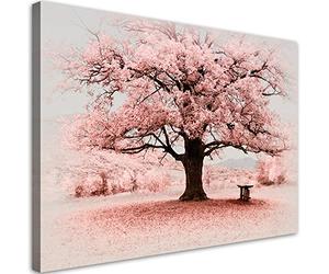 Feeby Impression sur toile 60x40 cm Nature Arbre Abstraction 1 pièce Tableaux Tableau Mural Image Photo Décoration Murale Artistique Photographie Design Salon Feuilles Branches rose
