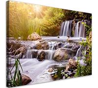 Feeby Impression sur toile 90x60 cm Nature Cascade Chute d'eau 1 pièce Tableaux Tableau Mural Image Photo Décoration Murale Artistique Photographie Design Salon La forêt Des rochers Eau blanc