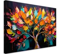 Feeby Impression sur toile - Arbre coloré Feuilles peintes - decoration chambre - 90x60 cm - decoration murale - decoration maison - Moderne - ART - poster mural