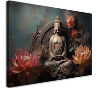 Feeby Impression sur toile Asie Japon Bouddha 60x40 cm 1 pièce Tableaux Tableau Déco Mural Image Décoration Murale Artistique Photographie Design Salon Bureau Couloir Hôtel Spa Zen Bouddhisme gris