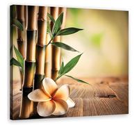 Feeby Impression sur toile - Bambou Fleurs zen - decoration chambre - 50x50 cm - tableau decoration murale - decoration maison - Tableau Moderne - ART - poster mural
