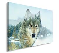 Feeby Impression Sur Toile Boho Scandi Loup 100x70 cm 1 pièce Tableaux Moderne Photo Décoration Murale Artistique Photographie Design Chambre Salon Cuisine Double Exposition Hiver Forêt Blanc Gris