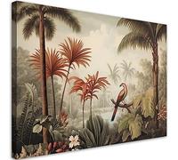 Feeby Impression sur toile Botanique Jungle 100x70 cm 1 pièce Tableaux Tableau Déco Mural Image Décoration Murale Artistique Photographie Design Salon Bureau Couloir Hôtel Spa Tropiques vert