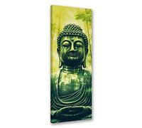 Feeby Impression sur toile Bouddha Bouddhisme 25x70 cm 1 pièce Tableaux Tableau Déco Mural Image Décoration Murale Artistique Photographie Design Salon Bureau Couloir Hôtel Spa Zen Orient vert