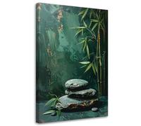 Feeby - Impression sur Toile - Chambre Salon - Feuilles de bambou vert - 30x45 1partie - Tableau Mural Intissé - Peintures sur Toile pour la Maison - Modern canvas Pictures