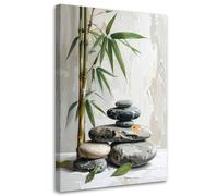 Feeby - Impression sur Toile - Chambre Salon - Pierres zen spa feuilles de bambou beiges - 20x30 1partie - Tableau Mural Intissé - Peintures sur Toile pour la Maison - Modern canvas Pictures