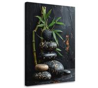 Feeby - Impression sur Toile - Chambre Salon - Pierres zen spa feuilles de bambou noires - 40x60 1partie - Tableau Mural Intissé - Peintures sur Toile pour la Maison - Modern canvas Pictures