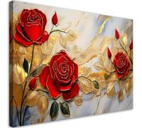 Feeby - Impression sur Toile - Chambre Salon - Roses Fleurs dorées Fond de marbre - 45x30 1partie - Tableau Mural Intissé - Peintures sur Toile pour la Maison - Modern canvas Pictures