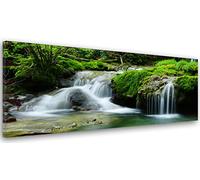 Feeby Impression Sur Toile Chute D’Eau 150x60 cm 1 pièce Tableaux Tableau Mural Image Moderne Photo Décoration Murale Artistique Photographie Design Chambre Salon Cuisine Forêt Eau Nature Vert Blanc