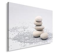Feeby Impression Sur Toile Composition Zen Galets 50x40 cm 1 pièce Tableaux Tableau Mural Image Moderne Décoration Murale Artistique Photographie Design Chambre Salon Cuisine Sable Pyramide Blanc