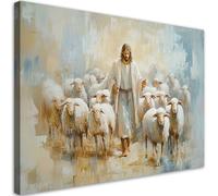 Feeby - Impression sur Toile - Déco Murale Pour le Salon et la Chambre - Jésus le Bon Berger - 100x70 1partie - Tableau Mural - Peintures sur Toile - Modern Canvas - Wall Art