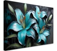 Feeby - Impression sur Toile - Déco Murale Pour le Salon et la Chambre - Lis Fleurs Plantes Turquoise - 115x75 1partie - Tableau Mural - Peintures sur Toile - Modern Canvas - Wall Art