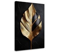 Feeby - Impression sur Toile - Déco Murale Pour le Salon et la Chambre - Palmier Feuille Noir et Or - 60x90 1partie - Tableau Mural - Peintures sur Toile - Modern Canvas - Wall Art