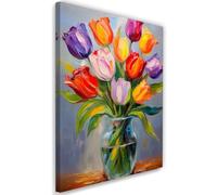 Feeby - Impression sur Toile - Déco Murale Pour le Salon et la Chambre - Tulipes colorées dans un vase Fleurs - 70x115 1partie - Tableau Mural - Peintures sur Toile - Modern Canvas - Wall Art