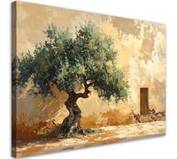 Feeby - Impression sur Toile - Deco Tableau Murale Intissé - Olivier sur fond de mur beige - 115x70 1partie - Photo Peinture - Pour Chaque Pièce de Votre Appartement