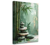 Feeby - Impression sur Toile - Deco Tableau Murale Intissé - Pierres zen feuilles imitation peinture - 40x60 1partie - Photo Peinture - Pour Chaque Pièce de Votre Appartement