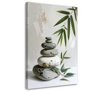 Feeby - Impression sur Toile - Deco Tableau Murale Intissé - Pierres zen spa feuilles de bambou beiges - 20x30 1partie - Photo Peinture - Pour Chaque Pièce de Votre Appartement