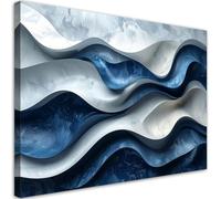Feeby, Impression sur Toile, Des Vagues Douces Chaudes Nuances Bleu, 60x40 | Couleurs Éclatantes - Faciles a Nettoyer - Durcies Aux Rayons UV - Prêtes a Être Accrochées