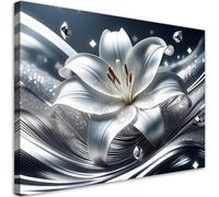 Feeby Impression sur toile - Fleur de lys argentée - decoration chambre - 30x20 cm - tableau decoration murale - decoration maison - Tableau Moderne - ART - poster mural