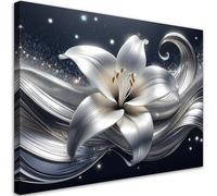 Feeby Impression sur toile - Fleur Natura Argent - decoration chambre - 60x40 cm - tableau decoration murale - decoration maison - Tableau Moderne - ART - poster mural