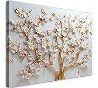 Feeby Impression sur toile Fleurs 3D Botanique 90x60 cm 1 pièce Tableaux Tableau Déco Mural Image Photo Murale Artistique Photographie Design Salon Bureau Couloir Hôtel Spa Plantes Motif floral or