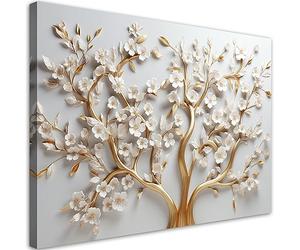 Feeby Impression sur toile Fleurs 3D Botanique 90x60 cm 1 pièce Tableaux Tableau Déco Mural Image Photo Murale Artistique Photographie Design Salon Bureau Couloir Hôtel Spa Plantes Motif floral or