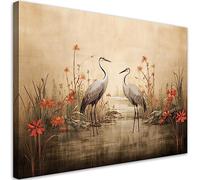 Feeby Impression sur toile Fleurs Grue 120x80 cm 1 pièce Tableaux Tableau Déco Mural Image Décoration Murale Artistique Photographie Design Salon Bureau Couloir Hôtel Spa AI Branches Nature beige