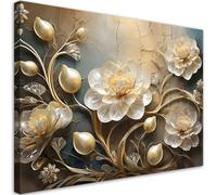 Feeby Impression sur toile - Fleurs Or Glamour - decoration chambre - 120x80 cm - decoration murale - decoration maison - Moderne - ART - poster mural