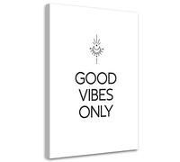 Feeby Impression sur toile Image Avec Dicton 30x45 cm 1 pièce Tableaux Tableau Déco Mural Image Photo Murale Artistique Photographie Design Salon Bureau Couloir Hôtel Spa Good Vibes noir et blanc