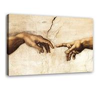 Feeby Impression sur Toile Intissé Michel-Ange Reproduction La création d'Adam 90x60 cm Image décoration Murale Design Chambre d'enfant Mains Voûte Chapelle Sixtine beige