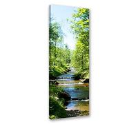 Feeby Impression sur Toile Intissé Ruisseau De La Cascade 30x90 cm Image Moderne Tableau Déco Mural Salle De Séjour Arbres De La Forêt vert