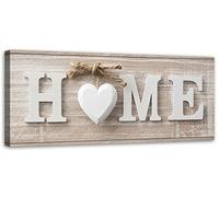 Feeby Impression sur Toile Intissé Rustique Vintage Rétro Coeur 120x40 cm Image décoration Murale Design Chambre d'enfant Inscription Home Shabby Chic beige