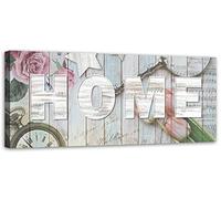 Feeby Impression sur Toile Intissé Shabby Chic Inscription Home 90x30 cm Image Moderne Tableau Déco Mural Salle De Séjour Fleurs Rustique Rétro Vintage gris