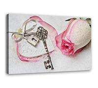 Feeby Impression sur Toile Intissé Shabby Chic Love 40x30 cm Image Moderne Tableau Déco Mural Salle De Séjour Clé Rose Et Cadenas En Forme De Cœur rose