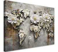 Feeby - Impression sur Toile - Intissé Tableau Decoration Murale - Fleurs Carte du monde - 120x80 1partie - Salon Peinture Tableaux - Moderne - Décoration Chambre Esthétique