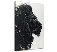 Feeby - Impression sur Toile - Intissé Tableau Decoration Murale - Lion Animal Glamour Or Noir Blanc - 60x90 1partie - Salon Peinture Tableaux - Moderne - Décoration Chambre Esthétique
