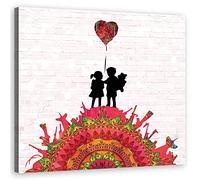 Feeby Impression sur Toile Intissee Banksy Collage Graffiti Enfants de la guerre 30x30 cm Image Photo Graphique Tableux Couloir Mural Art de la rue Abstraction rose