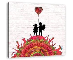 Feeby Impression sur Toile Intissee Banksy Collage Graffiti Enfants de la guerre 30x30 cm Image Photo Graphique Tableux Couloir Mural Art de la rue Abstraction rose