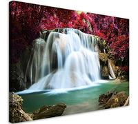 Feeby Impression sur Toile Intissee Blocs rocheux Arbres Nature Forêt 60x40 cm Tableau Moderne Tableau Photo Chambre à Coucher Chute d'eau Cascade Plantes Ruisseau violet