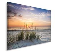 Feeby Impression sur Toile Intissee Coucher De Soleil Au Bord De La Mer 40x30 cm Image Photo Graphique Tableux Couloir Plage Herbe Nature multicolore