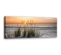 Feeby Impression sur Toile Intissee Eau Vagues Plage Sable Mer 150x50 cm Tableau Moderne Tableau Photo Chambre à Coucher Mer du Nord Coucher de soleil orange