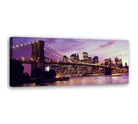 Feeby Impression sur Toile Intissee ÉTATS UNIS Skyline Amérique Pont de Brooklyn 150x50 cm Tableau Moderne Tableau Photo Chambre à Coucher Manhattan Paysage urbain Ville de New York violet