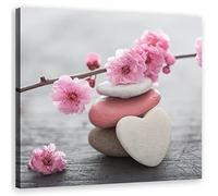 Feeby Impression sur Toile Intissee Fleurs Cailloux Zen Pierres 50x50 cm Tableau Moderne Tableau Photo Chambre à Coucher Coeur Amour Spa rose