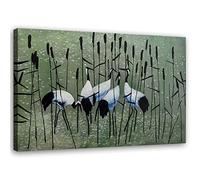 Feeby Impression sur Toile Intissee Grues Nature Oiseaux 120x80 cm Art Image Deco Artistique Salon Esthétique Roseau Comme peint Zones humides vert