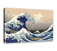 Feeby Impression sur Toile Intissee Japon Vague Tsunami Ukiyo-e 120x80 cm Art Image Deco Artistique Salon Esthétique Gravure sur bois Hokusai Kanagawa bleu