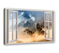Feeby Impression sur Toile Intissee Lune De La Meute Des Loups 60x40 cm Art Image Deco Artistique Salon Esthétique Fenêtre Illusion 3D gris