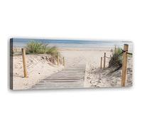 Feeby Impression sur Toile Intissee Mer Plage Eau Vagues Sable 150x50 cm Tableau Moderne Tableau Photo Chambre à Coucher Mer Baltique Mer du Nord Herbe beige
