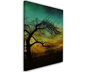 Feeby Impression sur Toile Intissee Sky Branches sèches Soirée Paysage 40x60 cm Tableau Moderne Tableau Photo Chambre à Coucher Nature Plantes Arbres Forêt vert