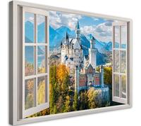 Feeby Impression sur toile intissee - Vue sur la fenêtre Architecture de château Paysage - decoration chambre - 60x40 cm - tableau decoration murale - decoration maison - ART - poster mural